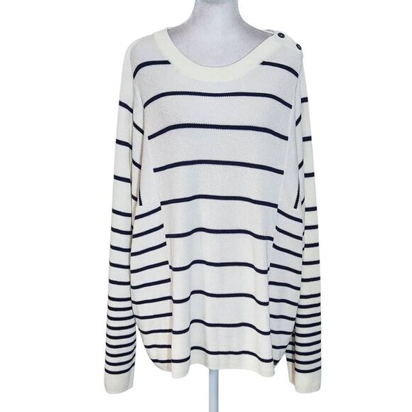 Nautica Black and Cream Stripe Sweater NWT Size XL Preppy Sweater - Picture 1 of 12